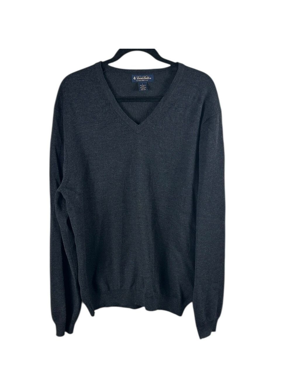 Brooks Brothers Merino Wool Charcoal V-Neck Sweater Size L